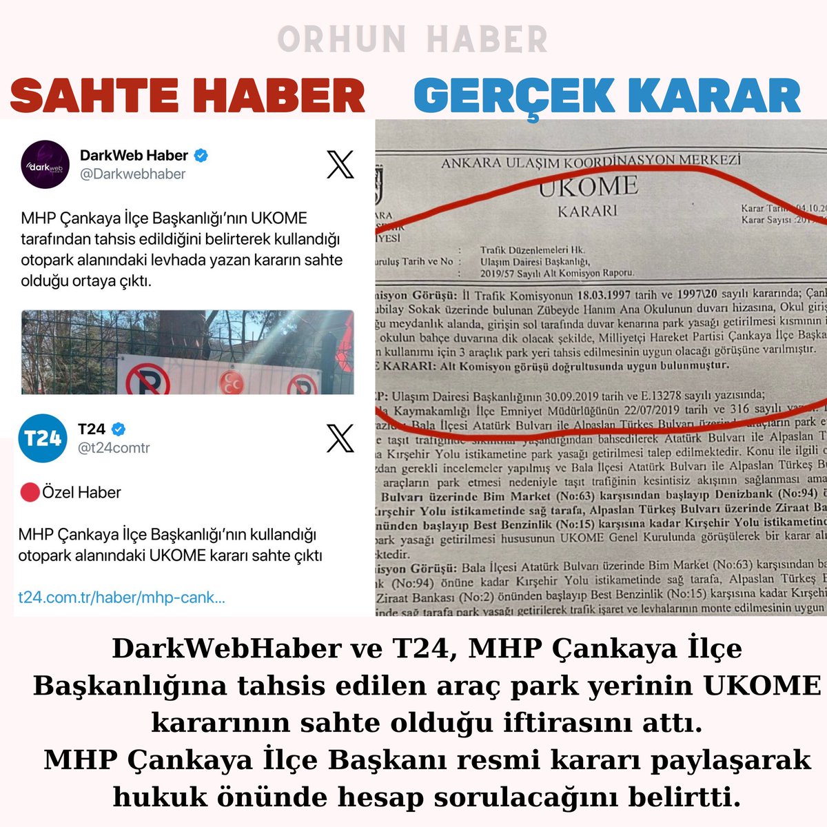 💥SAHTE HABER GERÇEK KARAR

▪️DarkWebHaber ve T24, MHP Çankaya İlçe Başkanlığına tahsis edilen araç park yerinin UKOME kararının sahte olduğu iftirasını attı.

▪️MHP Çankaya İlçe Başkanı resmi kararı paylaşarak hukuk önünde hesap sorulacağını belirtti.

@Darkwebhaber <a href="/t24comtr/">T24</a>