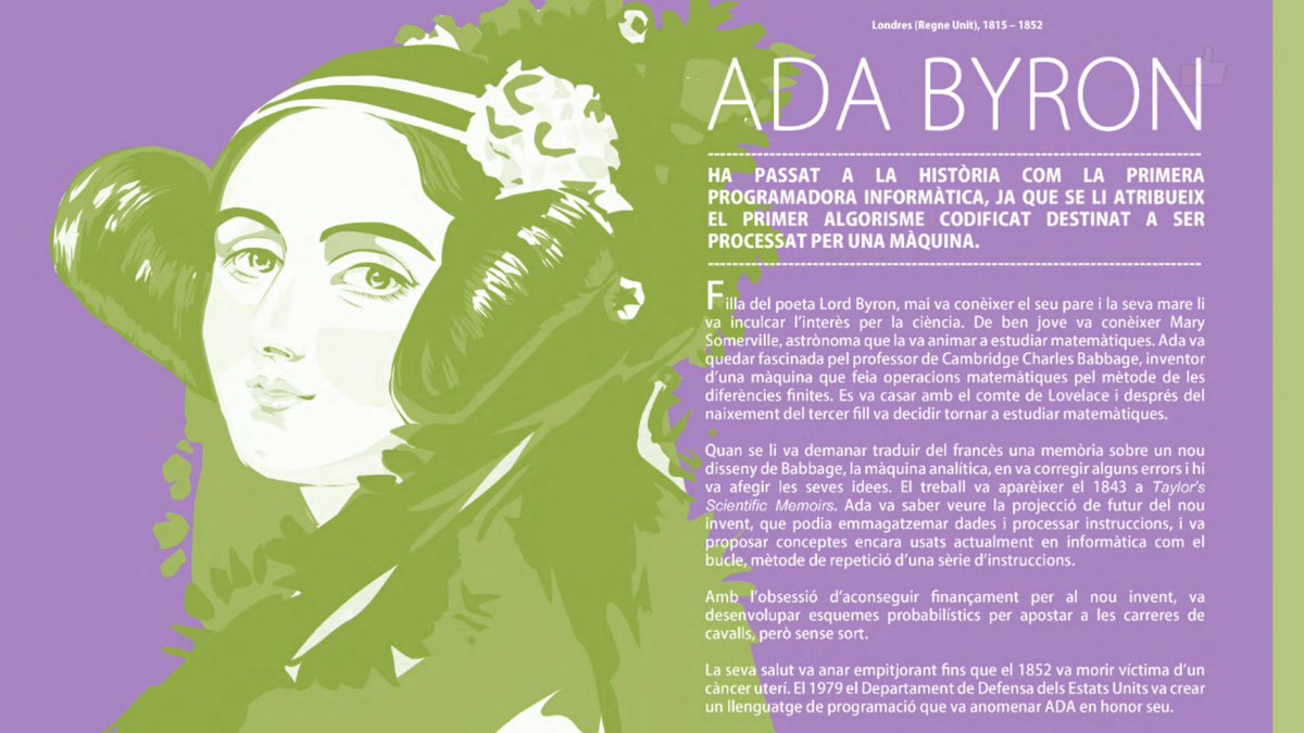 🗓 Un dia com avui de 1815 naixia a Londres #AdaLovelace, considerada la primera programadora informàtica de la història. 

👩🏻‍💻 Lovelace va escriure el primer #algorisme per ser processat per una màquina.

⤵️ Llegeix més: