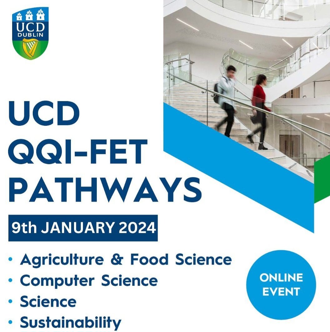 ➡️QQI-FET CAO Applicants Webinar
🗓 9 January 2024 at 5pm
🎟 Register at: ucd-ie.zoom.us/webinar/regist…
Agriculture Science, Food Science, Computer Science, Science, Sustainability......