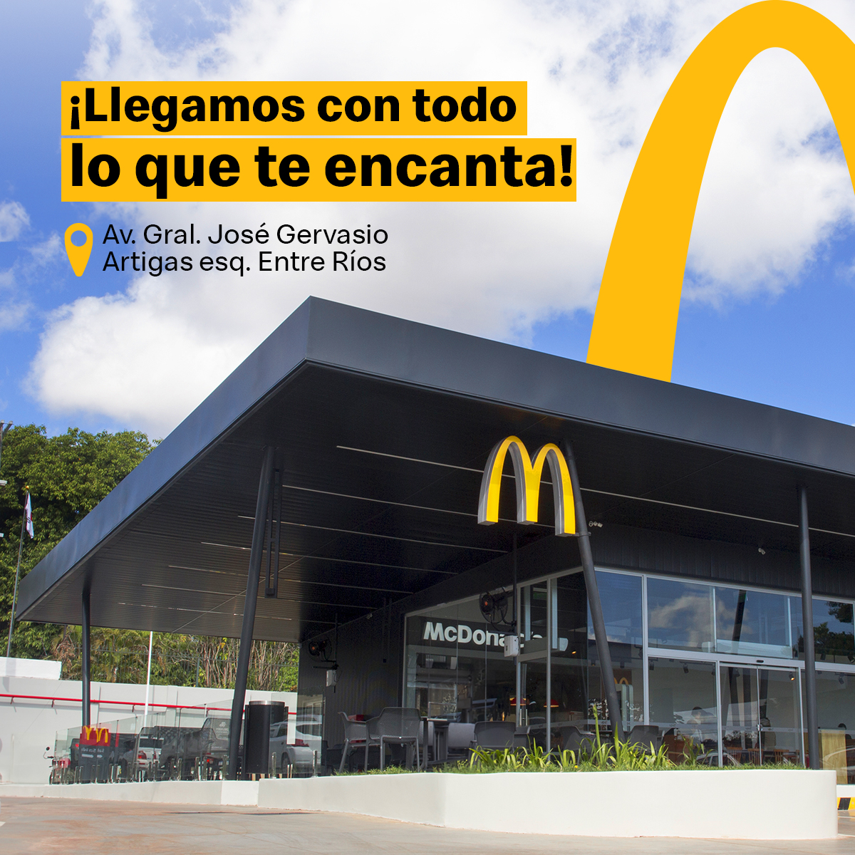 ¡Vení a conocer nuestro nuevo restaurante! 🎉❤️ Pasá por el nuevo McDonald’s ubicado en📍 Av. Gral. José Gervasio Artigas esq. Entre Ríos 😁 y disfrutá de las papas más famosas del mundo con tus 🍔🍔🍔 favoritas.