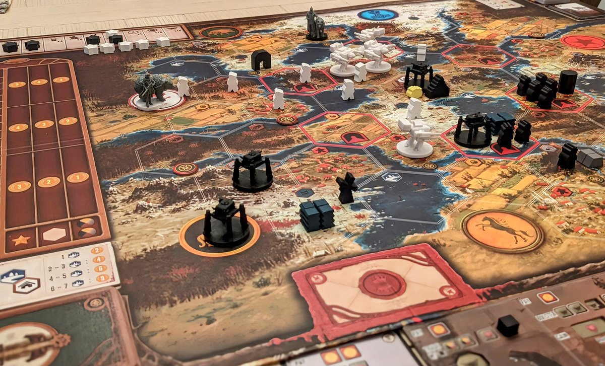 djisom's tweet photo. Solo game #9 of Scythe for #DeepDiveDecember was the oddest so far. I was able to win with only 4 stars because I scored a bunch from territories, resources, and the buildings adjacent to lakes end game bonus. https://t.co/C2tQuNmB8c