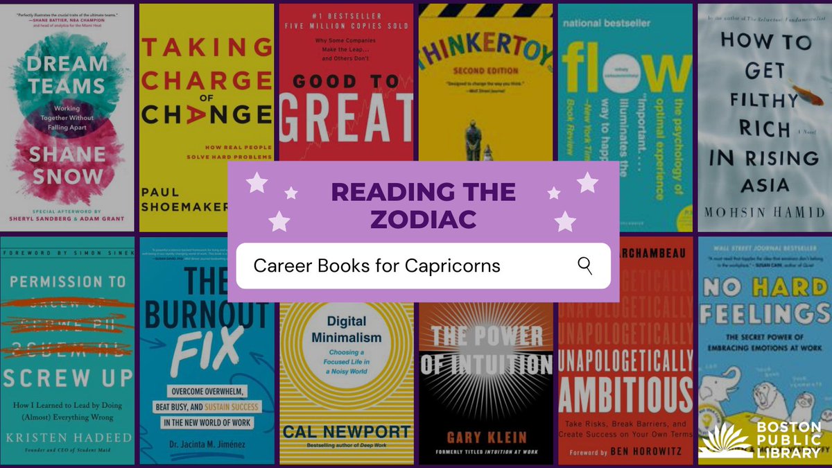 BPLBoston's tweet photo. Happy #Capricorn Season!♑
Capricorns are typically economical, reasonable, thoughtful and practical minded. They are also very calculated and business-minded. This month, we're sharing this #BPLBooklist of career-building books for ambitious Capricorns!
https://t.co/nRoD4prHMD https://t.co/FYfy31nmBp