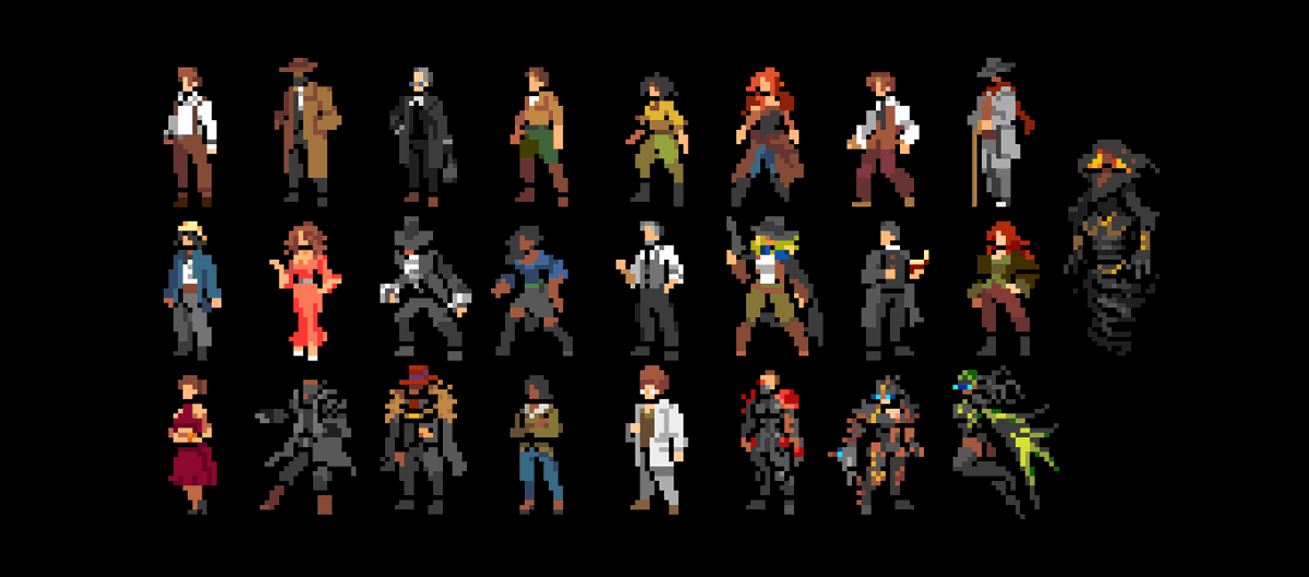 Noiracide's tweet photo. #pixelart characters made for a lovecraftian🐙 Tabletop game #gamedev https://t.co/QJzBTmOtsS