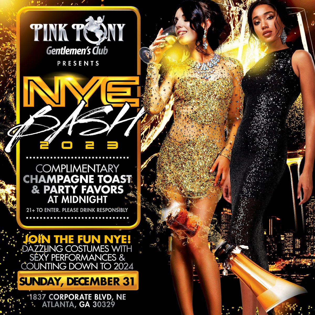 showbars's tweet photo. Ring in 2024 with a #night2remember this Sunday night NEW YEARS EVE Party at the world-famous Pink Pony Gentlemen’s club w/ free champagne toast @ midnight #pinkponyatl #atlnightlife #pinkpony #saturday #atlanta #newyearseve2024  #Atlanta https://t.co/I03il6vZr7