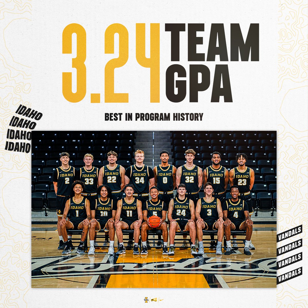 VandalHoops's tweet photo. Academic Weapons 📚

Idaho men's basketball achieved the highest team semester GPA in program history with a 3.24 this Fall!

#GoVandals https://t.co/SKoViyS7zn