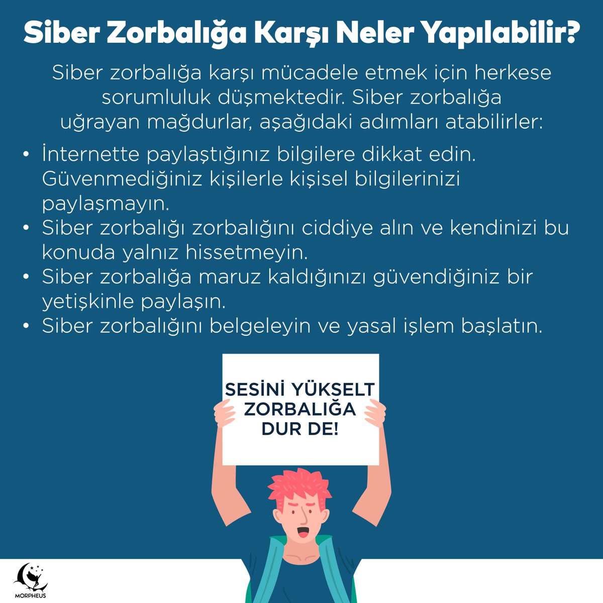 Morpheus_ajans's tweet photo. Siber Zorbalığa Karşı Neler Yapılabilir?
#zorbalık #siber_zorbalık #sosyal_medya_zorbalığı #cbü https://t.co/LTo8s06iO4