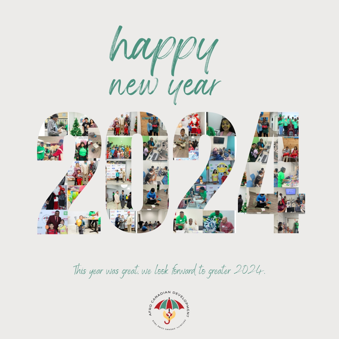 Afrocanadianinc's tweet image. Reflecting on 2023, a year of growth, learning, and compassion for the entire Afro-Canadian family. Grateful for everyone on this journey! 

For 2024, let&apos;s embrace the new year with a renewed pledge to compassion, community, and change. #HappyNewYear2024 #AfroCanadianDevelopment