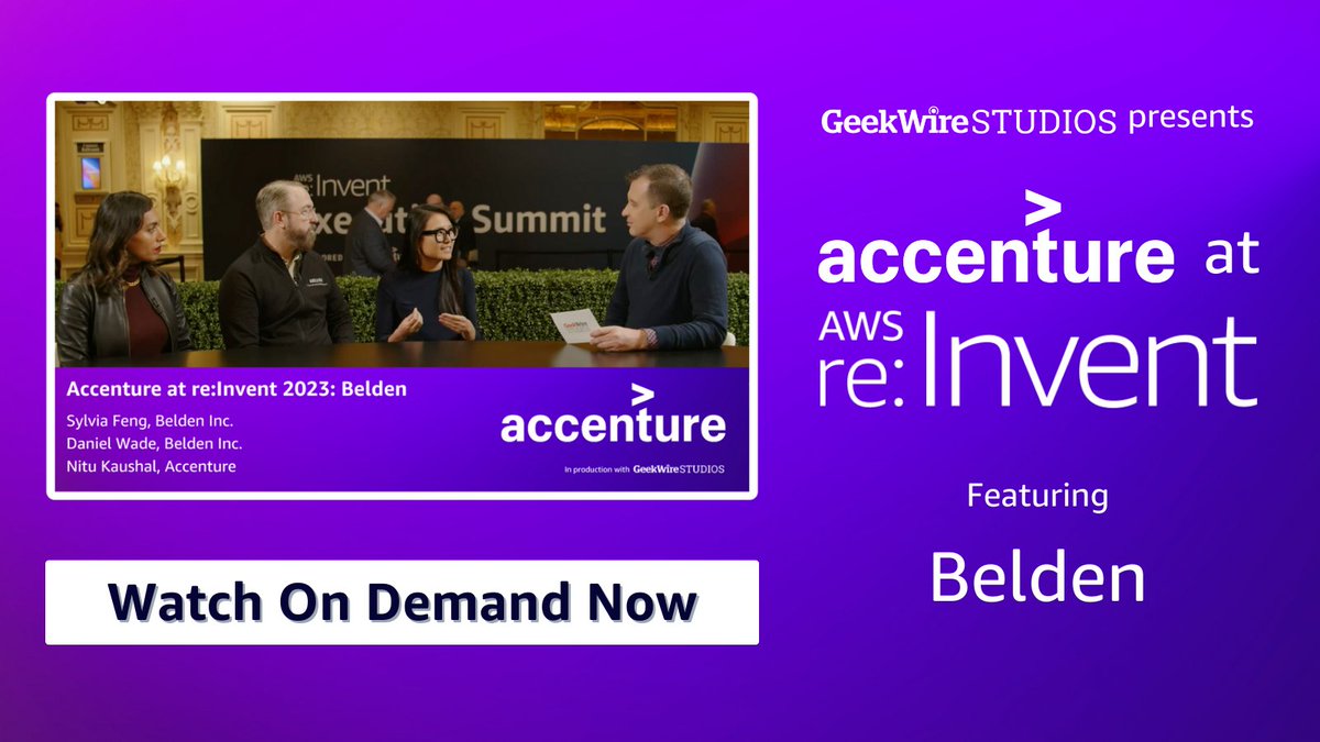 #Sponsored #GWStudios We spoke with @Accenture and @BeldenInc at AWS re:Invent. The can't-miss interview, sponsored by @Accenture, is available now at youtu.be/Spz9PBtA0Lc?si…. Learn more about Accenture at AWS re:Invent at geekwire.com/accenture-at-a…