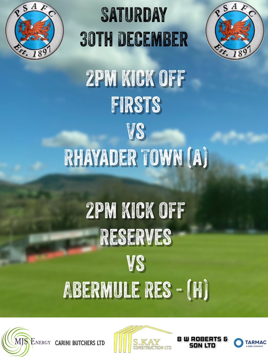 psafc_football's tweet photo. ☔️ Subject to change!
Firsts vs Rhayader
🏟️ THE WEIRGLODD
⏰ 2pm Kick Off
🏆ER Jenkins League Cup
Reserves vs Abermule Res - this game maybe switched to Newtown AFC is pitch is waterlogged.
🏟️Llanandras Park
⏰2pm Kick Off
🏆Montgomeryshire League https://t.co/tdWv0zKU5H