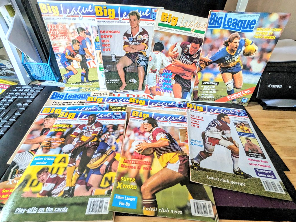 MrBlairHughes's tweet photo. NSWRL $2 op shop score.
80-90's Big Leagues.
Some classic stuff here to bring back some memories.....#NRL #OptusCup #NSWRL #ARL @NRL #GoldCoastSeagulls @bigleaguemag https://t.co/F3AmaFdBdg