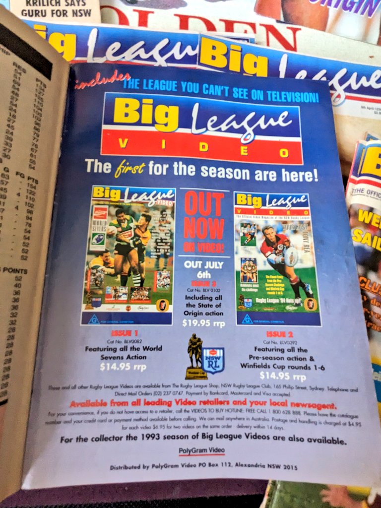 MrBlairHughes's tweet photo. NSWRL $2 op shop score.
80-90's Big Leagues.
Some classic stuff here to bring back some memories.....#NRL #OptusCup #NSWRL #ARL @NRL #GoldCoastSeagulls @bigleaguemag https://t.co/F3AmaFdBdg