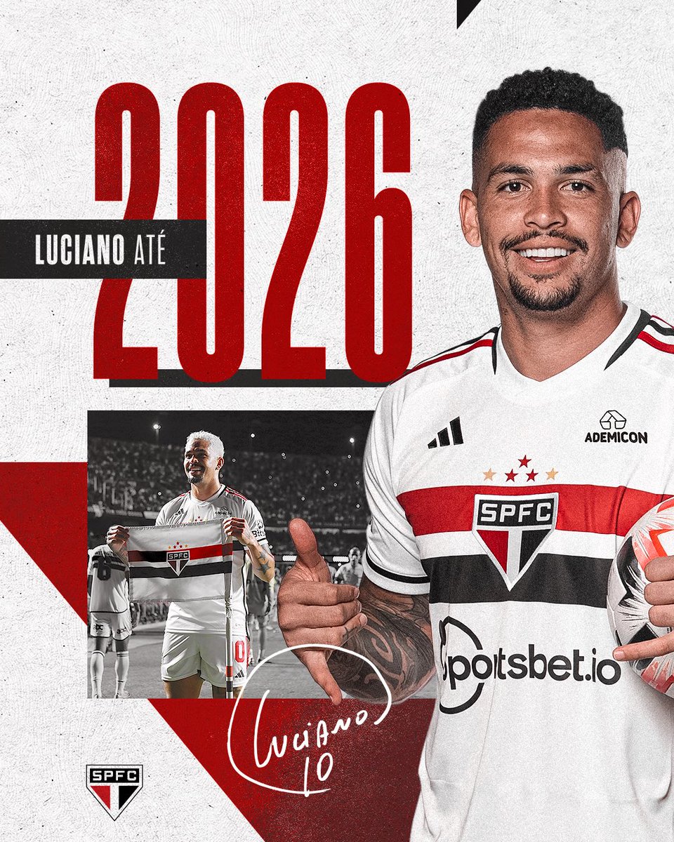 SaoPauloFC's tweet photo. ✍️ Campeão do Paulistão de 2021 e da Copa do Brasil de 2023 com gols decisivos nas duas vitoriosas campanhas, Luciano renovou o seu contrato com o Tricolor até 31 de dezembro de 2026 – o antigo era válido até o fim de 2024.

➡️ Saiba mais > https://t.co/BkZgbYt2ls

#VamosSãoPaulo 🇾🇪