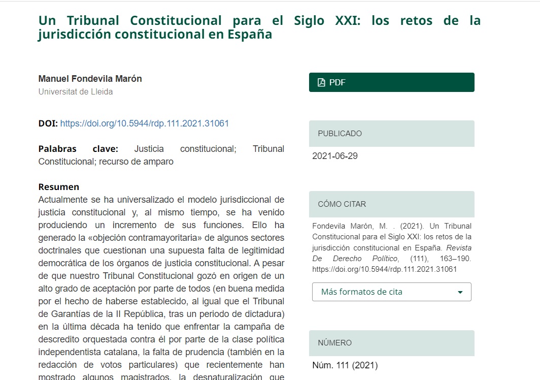 👨‍⚖️ Un Tribunal Constitucional para el Siglo XXI: los retos de la jurisdicción constitucional en España

👉 Por Manuel Fondevila Marón de Universidad de Lleida en #RDP111 (2021)

🔴Acceso abierto en: revistas.uned.es/index.php/dere…