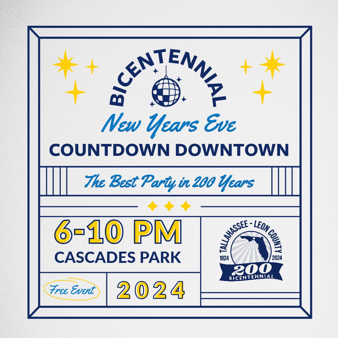TLHDowntown's tweet photo. Celebrate the New Year with the best party in 200 years!!🪩🥂✨

Join us this Sunday, December 31st, at Cascades Park for our Countdown Downtown event!!

Enjoy live music, food trucks, local vendors, special performances, and not one, but TWO firework shows throughout the night! https://t.co/fEAhtMpOzY