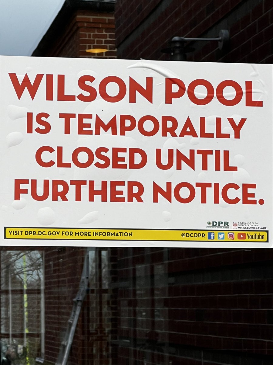 Tenleytown411's tweet photo. They say good things come to those who wait.
DC’s Wilson Pool and Aquatic Center remains closed.
There’s no word on when the pool will reopen, and not even word on when repairs will begin (repairs that will take months).
#Tenleytown #TenleytownDC #WilsonPool
@DCDPR @CMFrumin https://t.co/eTybx5GEym