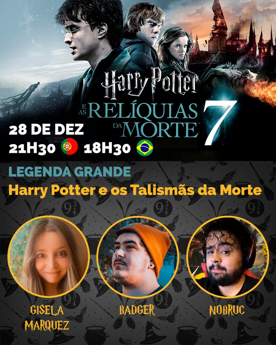 Daqui a pouco estaremos a discutir os acontecimentos de Harry Potter e os Talismãs da Morte, Parte 1... E PARTE 2! A #MaratonaHarryPotter23⚡ termina aqui.

<a href="/LucKyGii/">Gisela C. Marquez</a>
<a href="/BadgerXXV/">Tiago Santos 🦡</a>
<a href="/nobrucTV/">Nobruc</a>

Assiste em direto no meu canal twitch.tv/anarlguerra.