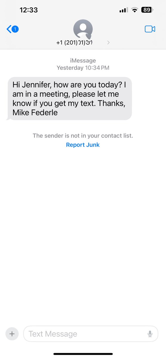 jennjaypal's tweet image. You have to appreciate the temerity of this scammer. They are claiming to be Mike Federle, the CEO of @Forbes. While I am a @ForbesWomen contributor, I can’t imagine he’d be texting me… especially not from a New Jersey number at 10:34pm. 🤦🏻‍♀️

#scamalert #dontfallforit