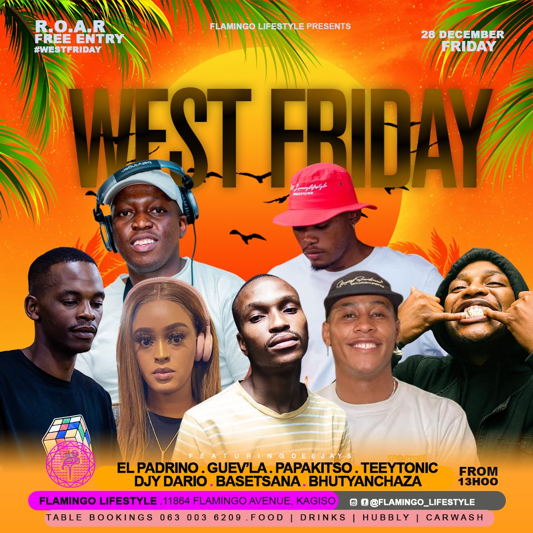 FlamingoEstd's tweet photo. GOING IN FULL FORCE AS WE ARE CLOSE TO YEAR'S END🦩
MUSIC ☑️ COVERED IN ALL ASPECTS

LET'S HAVE FUN, ENJOY AND EAT!!!

THE BIG BIRD HAS GOT YOU 🦩

FOOD | DRINKS | HUBBLY | CAR WASH https://t.co/ARCUr49HZ3