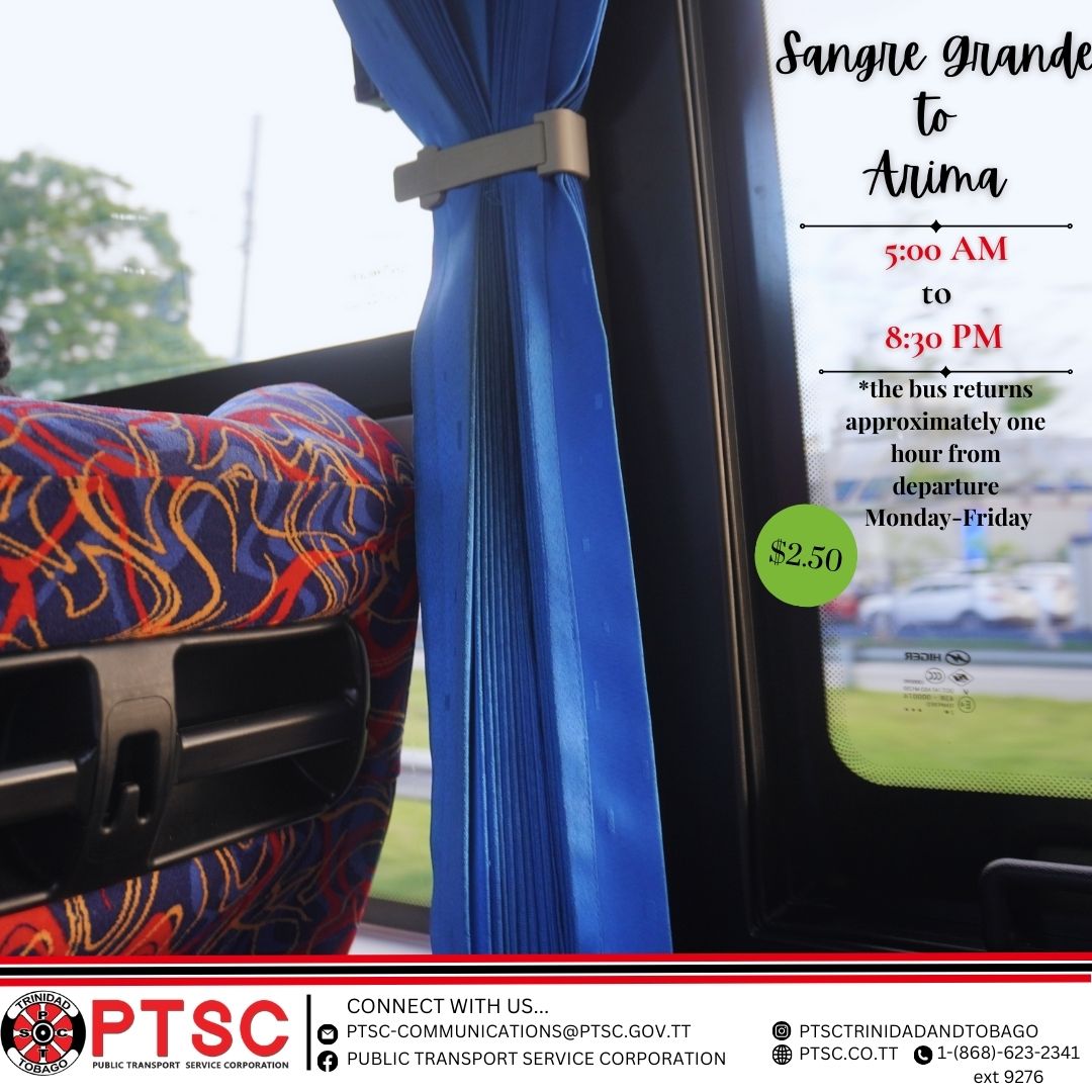 ptsctt's tweet photo. π· Explore the scenic journey from Sangre Grande to Arima with PTSC! π·π· Enjoy a comfortable ride, unmatched views, and stress-free travel. Let PTSC be your trusted travel companion! π·
#PTSCRoutes #SangreGrandeToArima #ComfortableCommute #MovingPeopleForward https://t.co/xOX4niZ5IZ