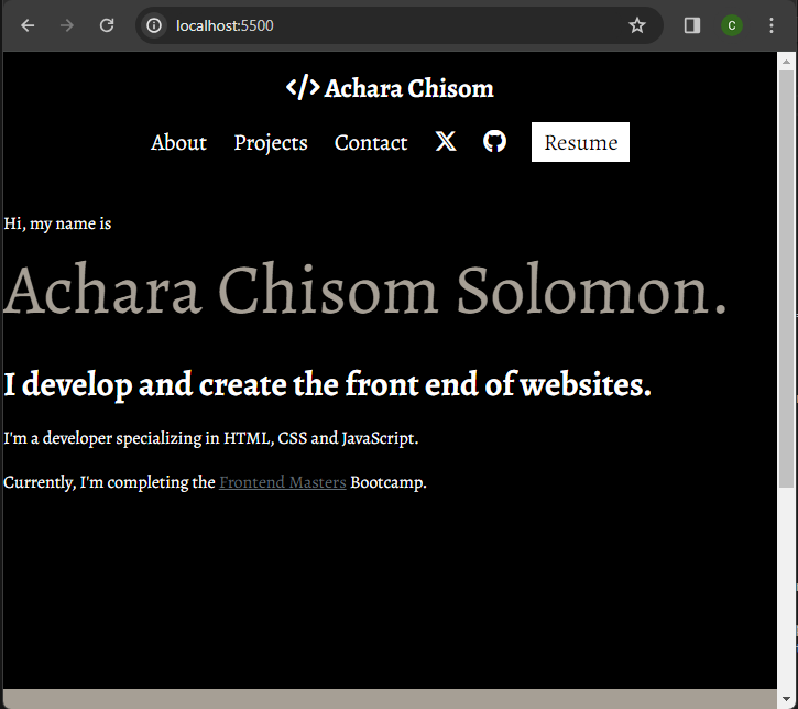 Chisom14Solomon's tweet image. Day 36/100

working on what might be my web portfolio thanks to @jen4web &apos;s &quot;Getting Started with CSS&quot; course on @FrontendMasters .

A brilliant course to master basic HTML and CSS principles.

#100daysofcoding 
#javascript 
#javascriptmas