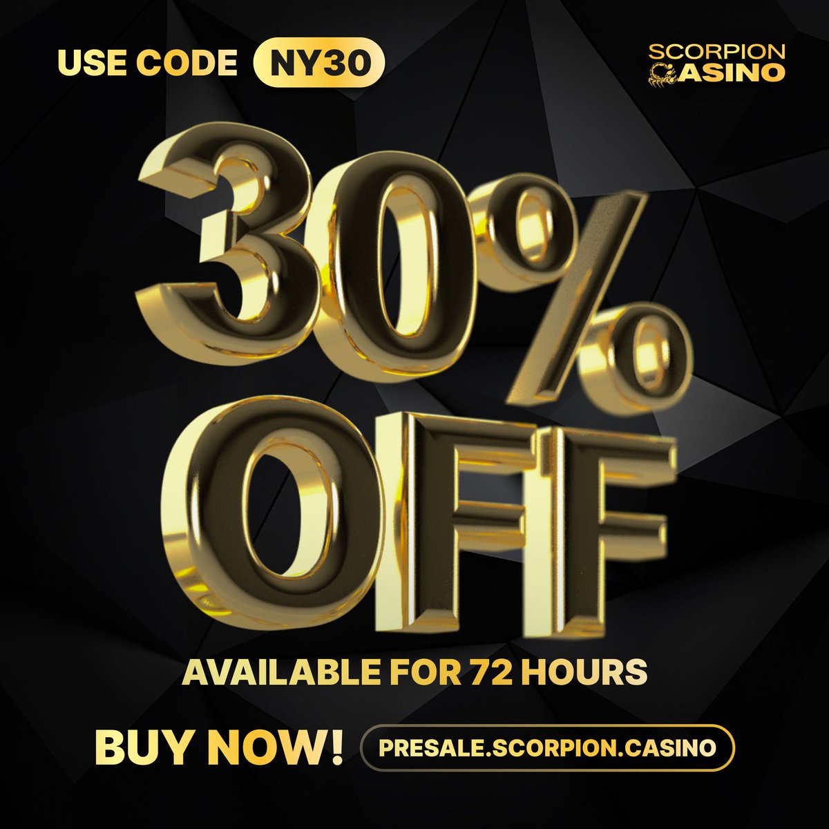 🎉 Kickstart the New Year with a BANG!

🎊 Use code 'NY30' and enjoy a fabulous 30% off on $SCORP tokens.

🚀 Hurry, this exclusive offer lasts only 72 hours! presale.scorpion.casino

#NewYearSale #ScorpionCasino #SCORPION #$SCORP #ScorpionCrypto #CryptoOnline #CryptoGambling