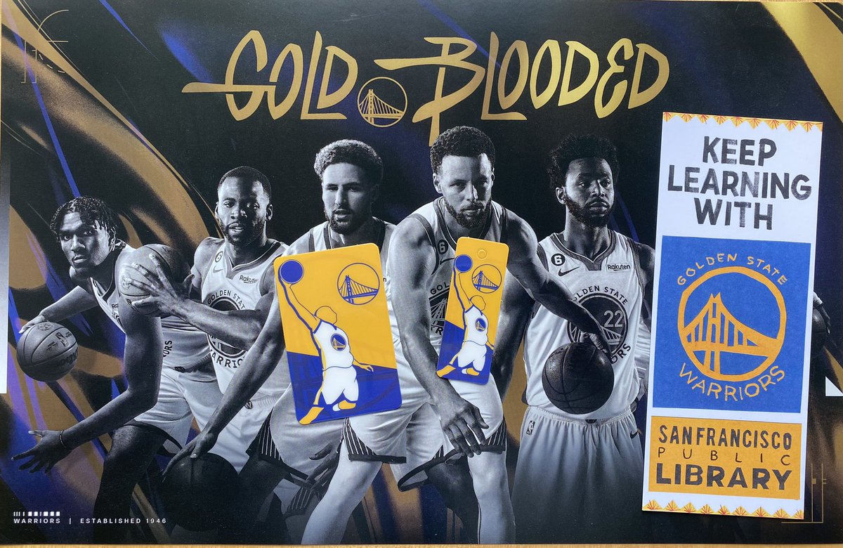 michaelambert's tweet photo. @SFPublicLibrary has teamed up with @warriors to unveil our newest #Dubs library card design! Visit any of our 28 neighborhood libraries to pick up your new library card! #ReadToAchieve #EveryLibraryEveryDayπππππ https://t.co/bjkU211MYW