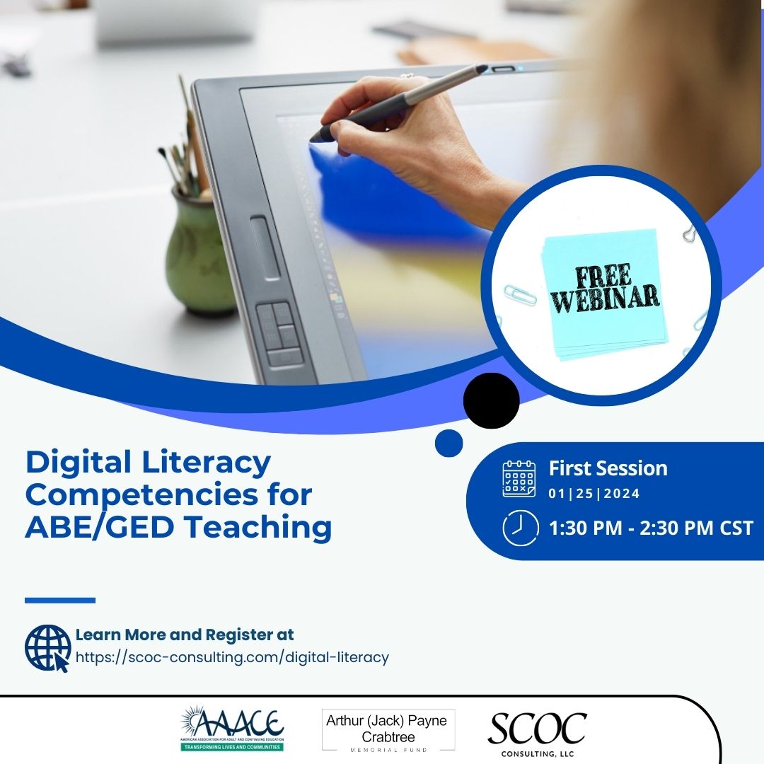 scocconsulting's tweet image. Join the digital teaching revolution with our webinar series. 📅 Starting: January 25, 2024 ⏰ 1:30 PM CST 🔗 Register at scoc-consulting.com/digital-litera… #DigitalTeaching #ABEGED @AaaceTweet @lilianhhill1