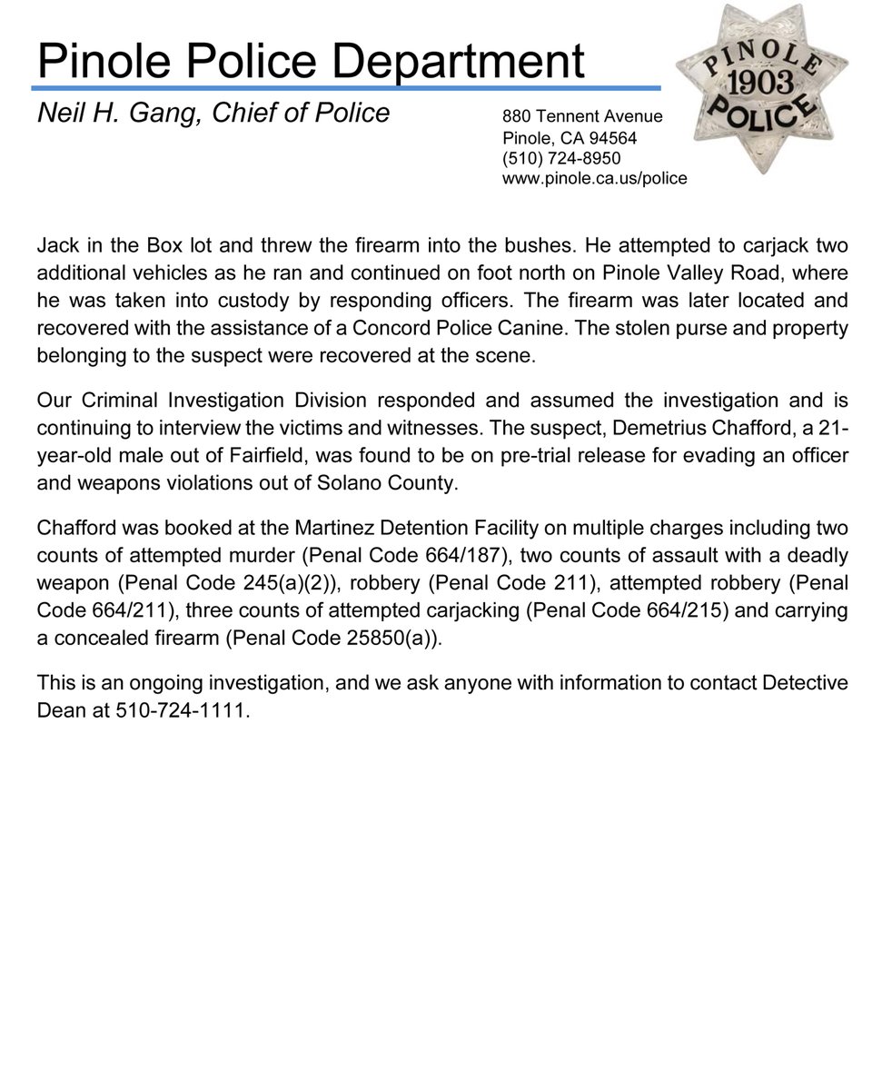 Pinole PD (@pinolepd) on Twitter photo 