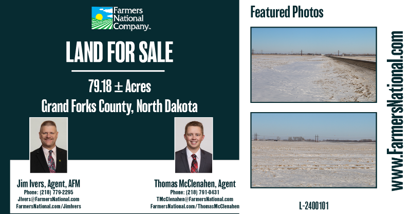 FarmersNational's tweet photo. Land For Sale!

79.18 acres in Grand Forks County, North Dakota.