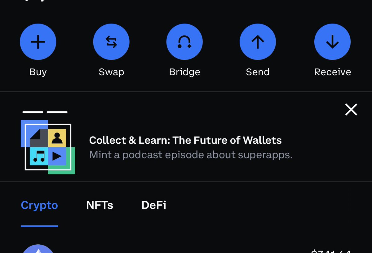 mwturetzky's tweet image. Really digging @CoinbaseWallet’s send by link feature. Super easy to use. 1/ open wallet. 2/ go to your USDC on @base. 3/ click send via link. That’s it! 

While you’re at it, click “collect and learn: the future of wallets” and you can mint @chintanturakhia’s podcast. 🎧