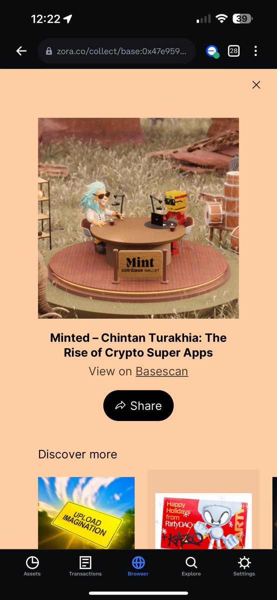 mwturetzky's tweet image. Really digging @CoinbaseWallet’s send by link feature. Super easy to use. 1/ open wallet. 2/ go to your USDC on @base. 3/ click send via link. That’s it! 

While you’re at it, click “collect and learn: the future of wallets” and you can mint @chintanturakhia’s podcast. 🎧