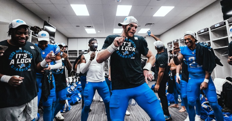 Lions's tweet photo. 🎥 Can we interest anyone in some bonus footage from Sunday's locker room celebration?