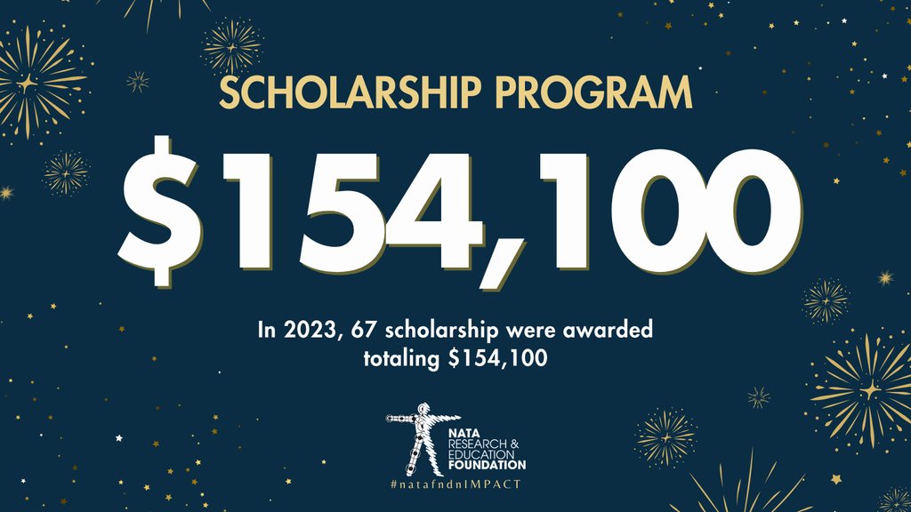 NATA Foundation (@natafoundation) on Twitter photo Through 2023, 1,972 scholarships valued at more than $4.02 Million has been awarded to support future AT leaders.
Applications for the 2024 award cycle are due January 15 natafoundation.org/education/scho… Through 2023, 1,972 scholarships valued at more than $4.02 Million has been awarded to support future AT leaders.
Applications for the 2024 award cycle are due January 15 natafoundation.org/education/scho…