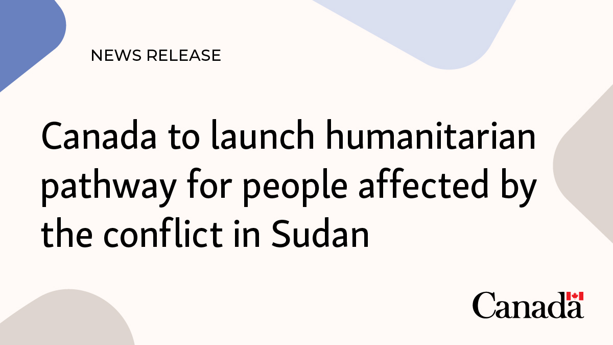 Today, we announced a new family-based humanitarian pathway for Sudanese and non-Sudanese nationals who resided in Sudan when the conflict began on April 15, 2023, so they can reunite on a permanent basis with their family in Canada.

To be eligible, applicants must be a child of