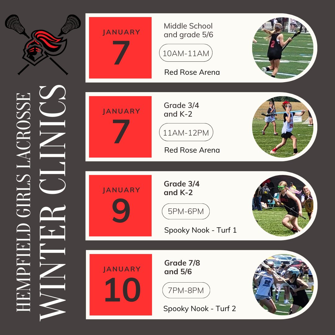 Interested in learning more about lacrosse? Looking to brush up on your game before the season starts? Join us for our indoor winter clinics beginning January 7th.

Check out our website for more details!