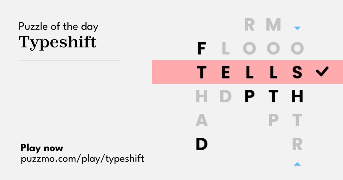 puzzmotoday's tweet image. Today&apos;s puzzle of the day is Typeshift. We found TELLS. Comment any one word you find below.

Play now: puzzmo.com/play/typeshift

#typeshift #puzzmo #wordgames #puzzles