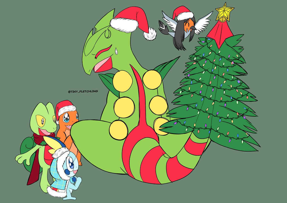 Mega Christmas Tree 2023. It's Finally Completed. They've done a fantastic job. This will be my last 2023 Art piece before it ends. 
 #treecko #sceptile #charmander #sobble #fletchling #christmas2023 #MerryChrismas #HappyHolidays2023