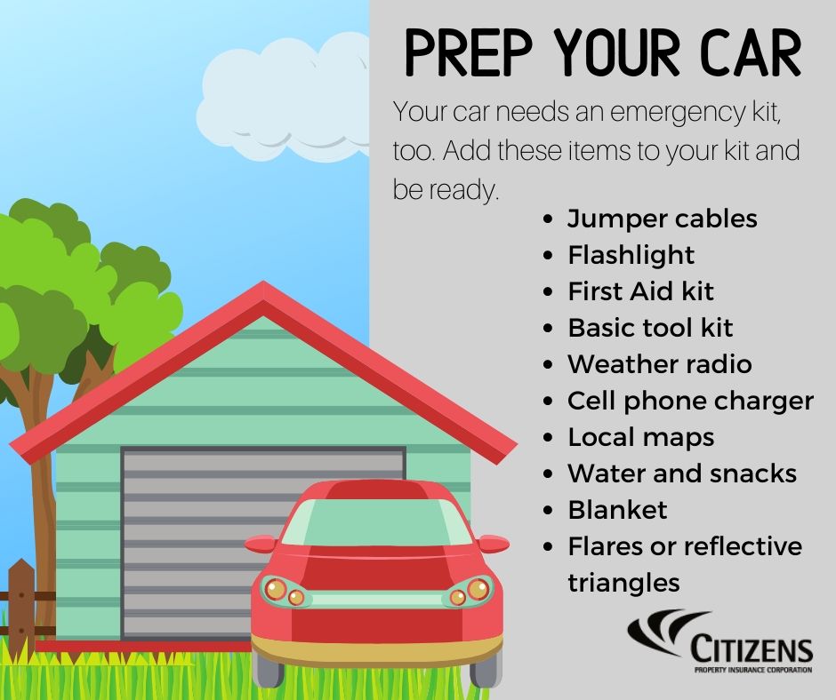 citizens_fla's tweet photo. #CheckYourPrep: Don't forget to check on the emergency kit you keep in your car. Review the items recommended by @Readygov here https://t.co/vICXkN5ctr and #BeReady. Add a reminder to check your car kit quarterly when you check your other supplies. #CitizensIsReady https://t.co/BAkJCjoCfN