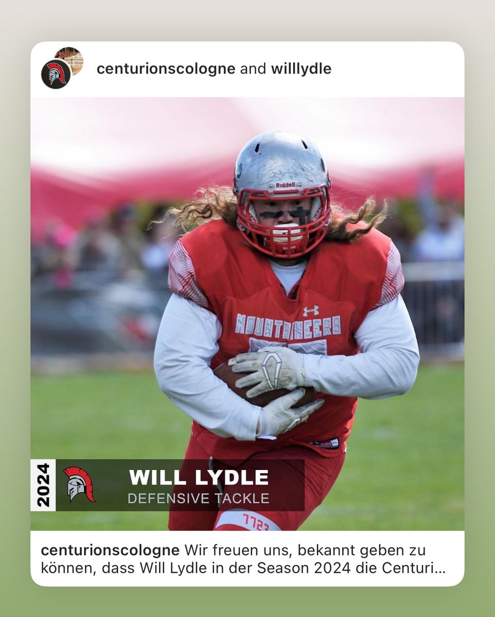 <a href="/WillLydle/">Bill Lydle</a> is headed to the <a href="/CenturionsCGN/">Cologne Centurions</a> of the <a href="/ELF_Official/">European League of Football</a> 

After one season with the <a href="/Roosters1979/">Helsinki Roosters</a> the <a href="/MountaineerFB/">Western Colorado Football</a> <a href="/WCUMountaineers/">Western Colorado Mountaineers</a> <a href="/AFIReview/">American Football International</a> @euroballchow