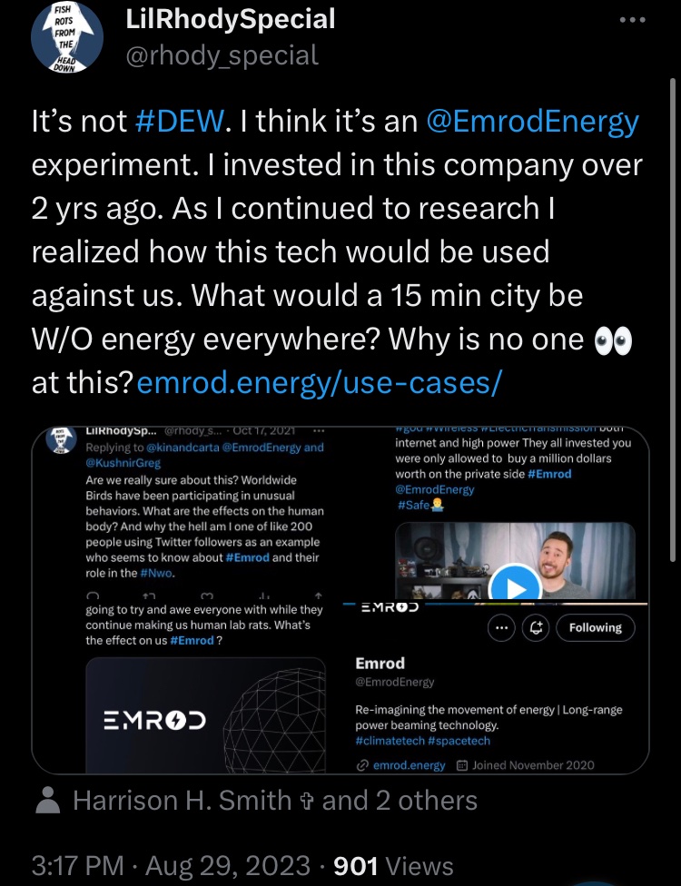 rhody_special's tweet photo. @patrams11 They will mount a #EmrodEnergy antenna on the dilapidated Wind mills. All part of the #Wef dystopia goal Where they shoot electric from space to run their 15 minute cities Funny thing is I own a stake in this corp. 😂. They still✈️under 📡 brought too you 1st by #LilrhodySpecial https://t.co/Y1Cp8XFq7g