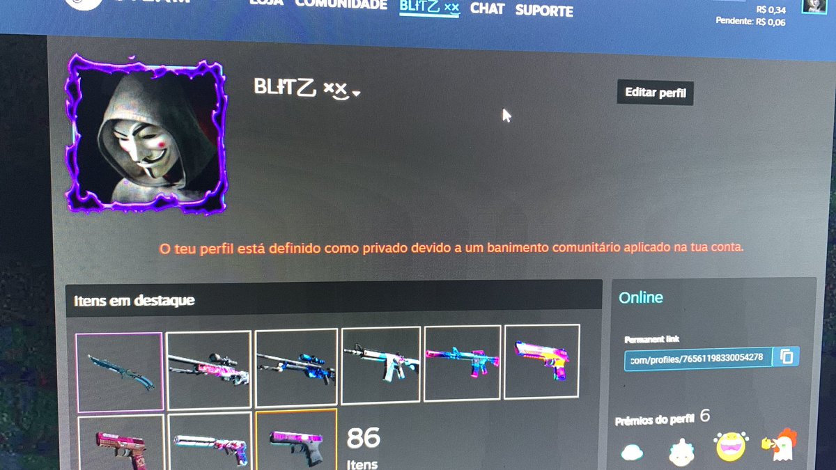 Doouglasacf's tweet photo. Atualmente tomei este ban de comunidade sem mesmo ter feito algo de errado, pelo amor de deus valve me ajuda ai? @valvesoftware @CounterStrike https://t.co/mikb9Ut5iV