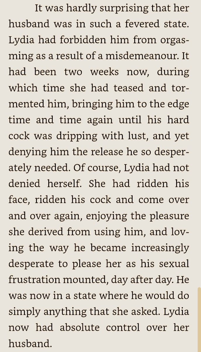 A little teaser (click to expand) from my story, Lydia's Cage, where Lydia discovers that locking her husband's cock is a sure way to increase his devotion ⛓️ 🖤 ⛓️
What do you think are the main benefits of female-led male chastity? 🗝️
#BDSM #book