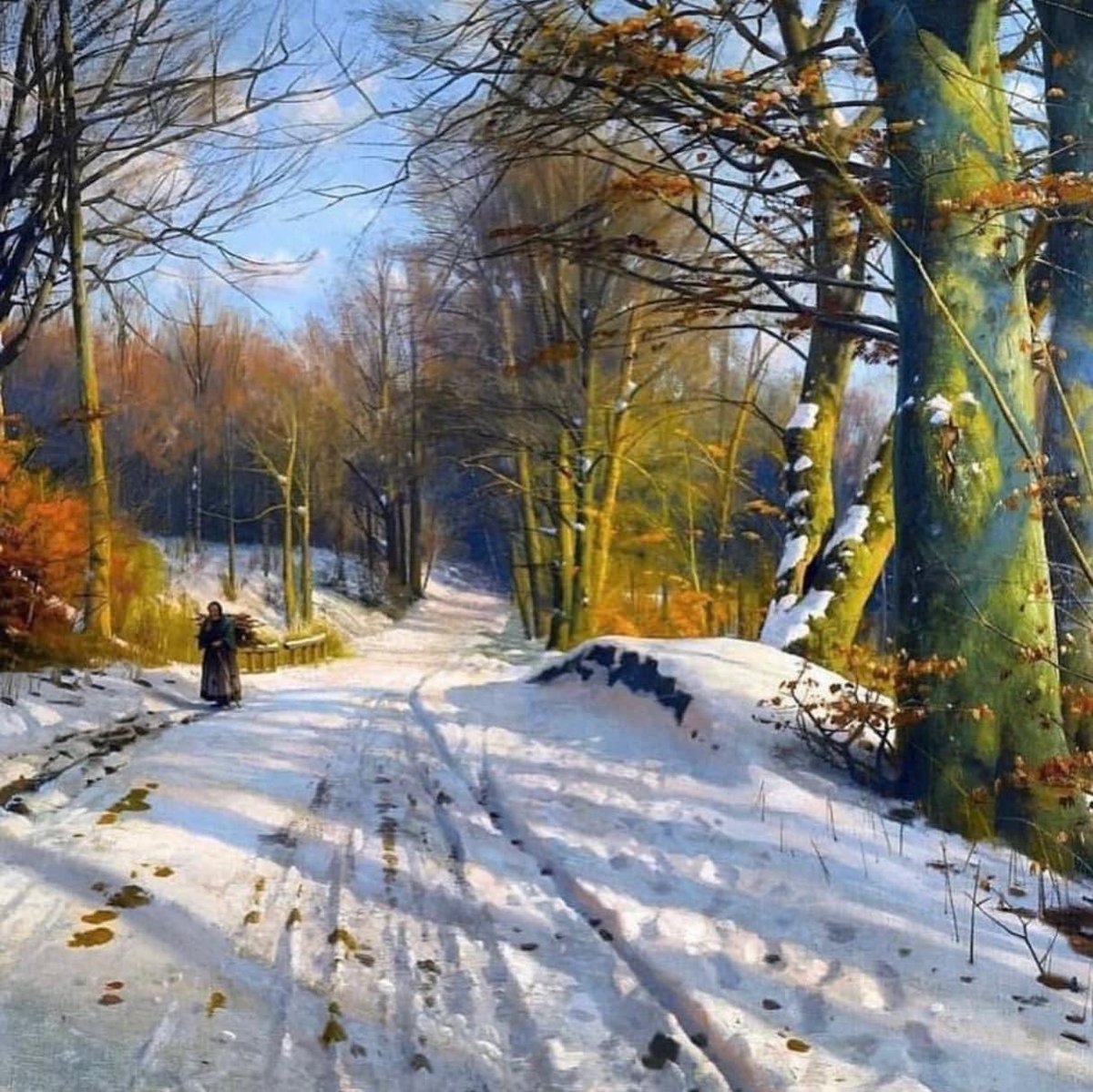 Peder Mørk Mønsted (Danish, 1859 - 1941)
“Winter Landscape”, 1917 
#art #painting #pedermørkmønsted #danishpainter #ArtLovers #fineart #dailyart #pintura #virtualart #loveart