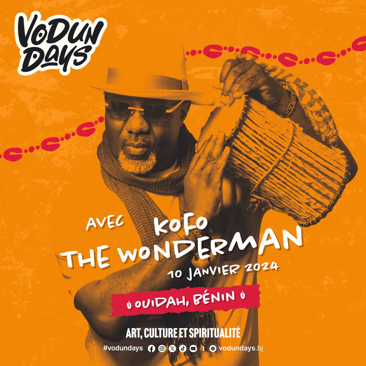 Les #VodunDays, c'est aussi l'occasion par excellence de laisser les maîtres des mots s'exprimer 🎉 Kofo «The Wonderman» sera également présent le 10 Janvier 🥳🥳 Apprêtez-vous à vivre une célébration mémorable 🔥 #benin #ouidah #Wasexo
