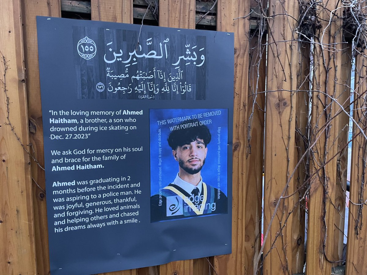 17-year-old Ahmed Haitham has been identified as the first victim who fell through the ice near Manotick last night. The John McCrae High School student was going skating with friends. A memorial has been started outside his Barrhaven home. #ottnews