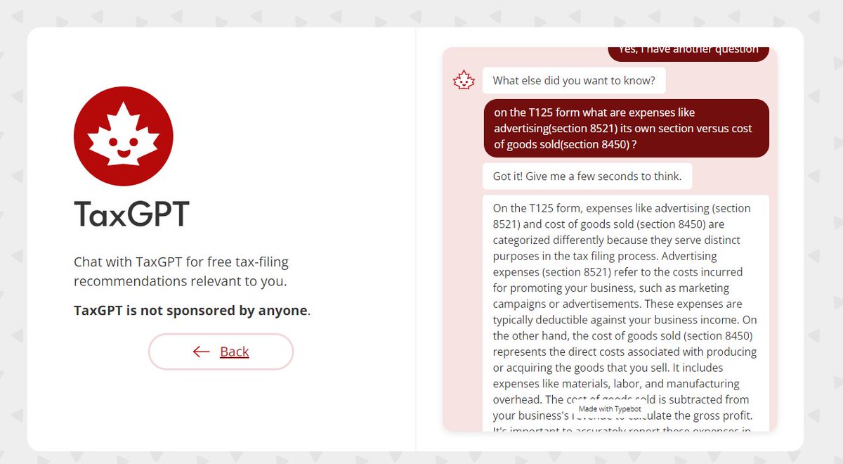 I love #taxGPT , Canada’s AI tax chatbot! taxgpt.ca