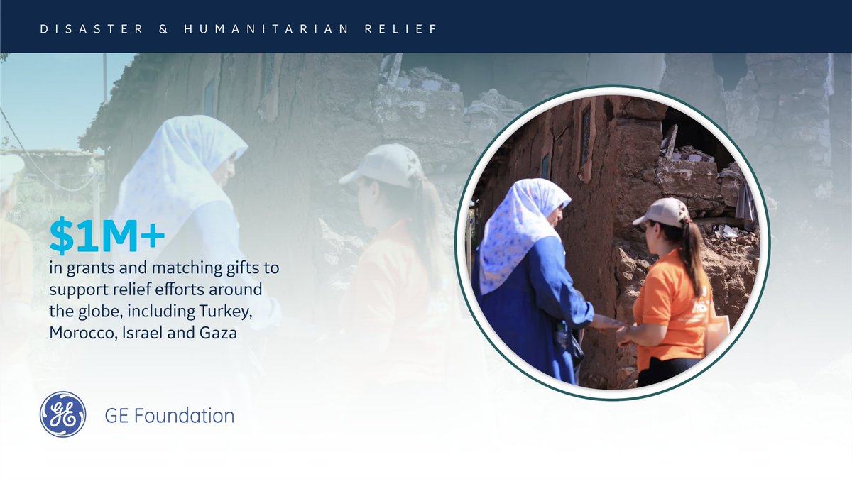GE Foundation (@ge_foundation) on Twitter photo In 2023, there were a number of disaster and humanitarian crises around the world, including Turkey, Morocco, Israel and Gaza. Thanks to our partners <a href="/CARE/">CARE (care.org)</a>, <a href="/bridge2turkiye/">Bridge to Türkiye Fund</a>, <a href="/RedCross/">American Red Cross</a> for your support providing relief efforts to these affected areas. In 2023, there were a number of disaster and humanitarian crises around the world, including Turkey, Morocco, Israel and Gaza. Thanks to our partners <a href="/CARE/">CARE (care.org)</a>, <a href="/bridge2turkiye/">Bridge to Türkiye Fund</a>, <a href="/RedCross/">American Red Cross</a> for your support providing relief efforts to these affected areas.