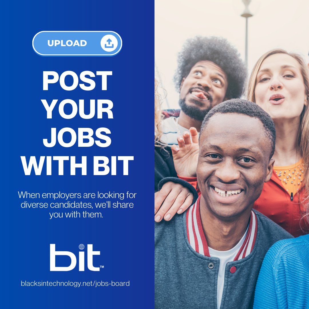 blkintechnology's tweet photo. If your company is looking to hire diverse. Post your jobs with the largest online Black tech community. Visit https://t.co/eFe55wUVh9 #TechResumes #TechRoles #DEI #BlacksInTech #BITFoundation #CareersInTech #JobsBoard https://t.co/I7NfVhGC1p