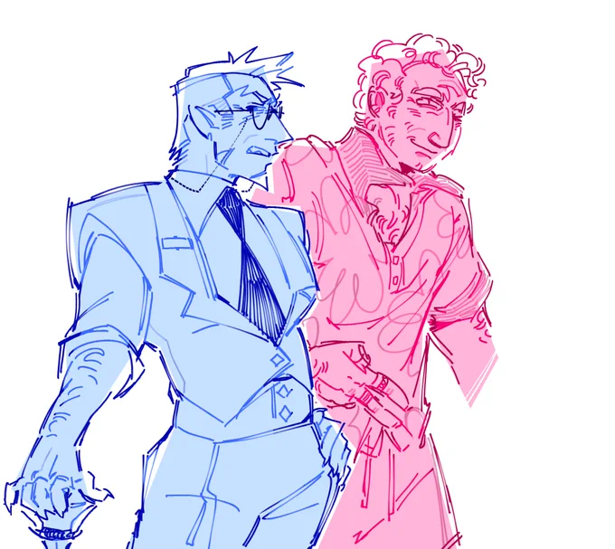 doodle of @/ shuueep's human scarab and prismo i did a bit ago ! ! i had meaning to draw em sooner . . 