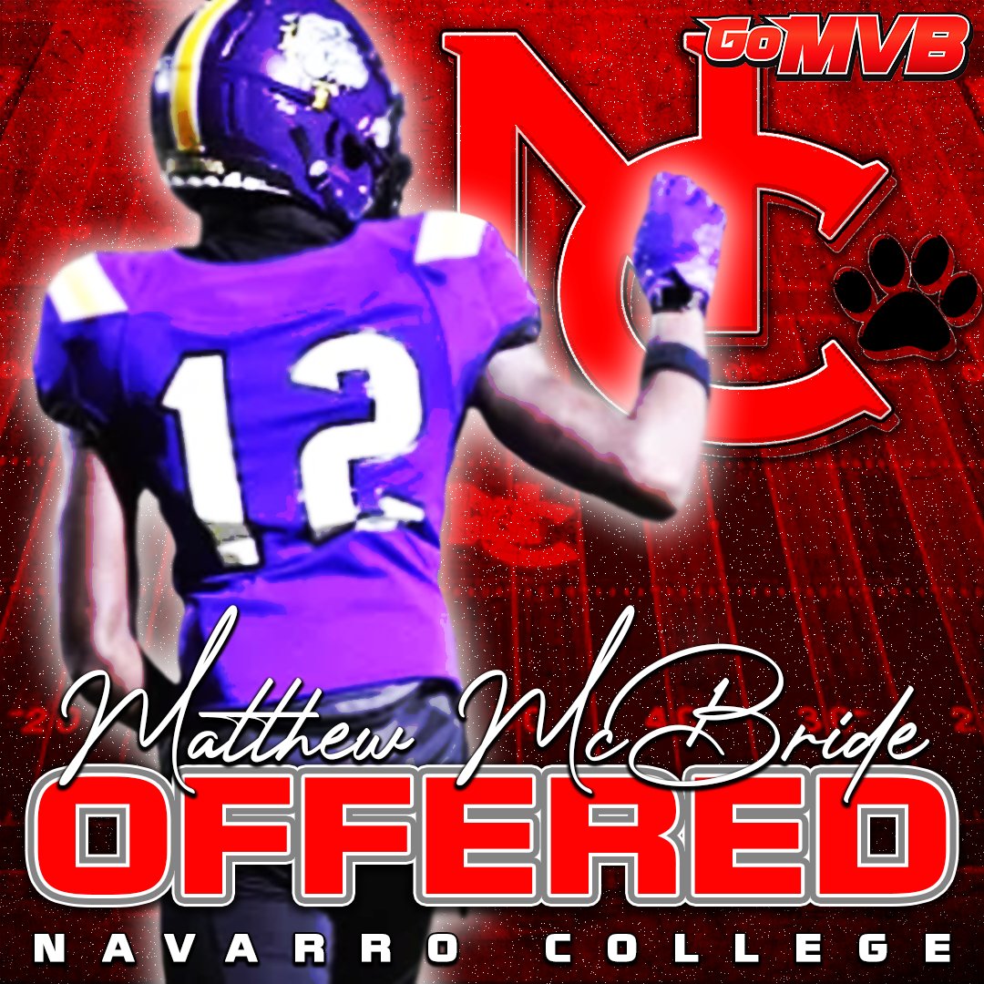 It's Official! Matthew McBride has received an official offer from Navarro College!
'24 DB
Everman HS, TX
More Info: app.gomvb.com/profile/matthe…
Follow: <a href="/playbo1mat/">Matthew McBride</a>

#gomvb #athlete #offer #football